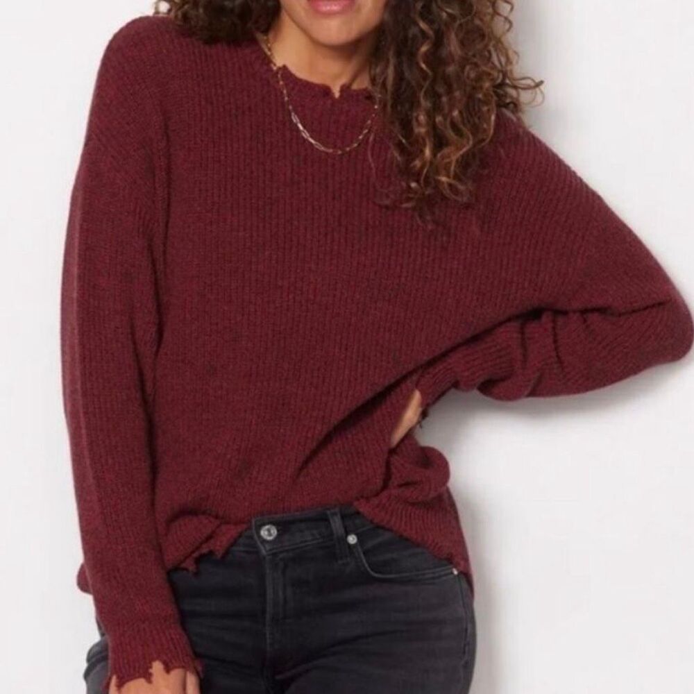 Pistola, Eve Cherry Black Marl Distressed Sweater 100% Cotton, Women’s Small